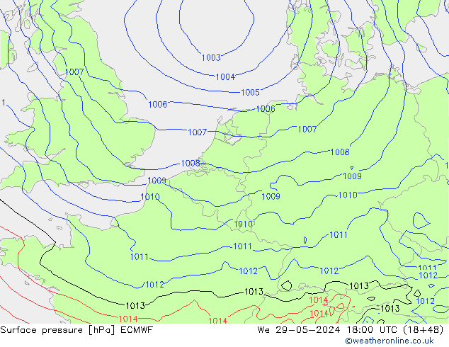 Surface pressure ECMWF We 29.05.2024 18 UTC