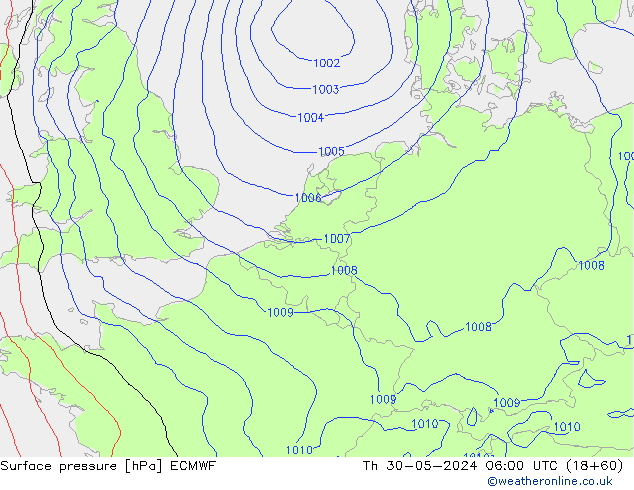 Surface pressure ECMWF Th 30.05.2024 06 UTC