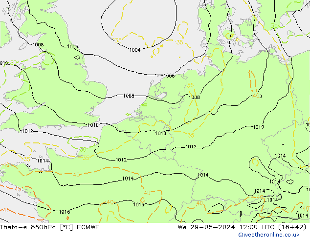 Theta-e 850hPa ECMWF St 29.05.2024 12 UTC