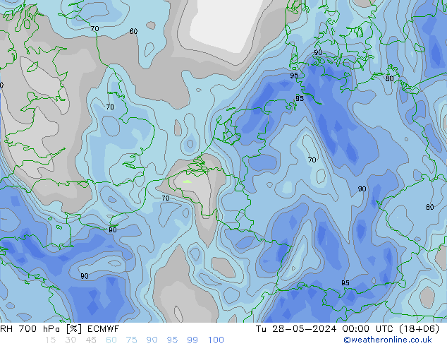 RH 700 hPa ECMWF Ter 28.05.2024 00 UTC