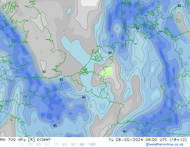 RH 700 hPa ECMWF mar 28.05.2024 06 UTC