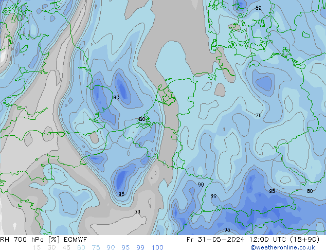 RH 700 hPa ECMWF Fr 31.05.2024 12 UTC