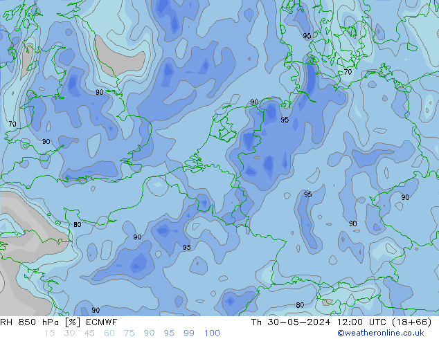 RH 850 hPa ECMWF Do 30.05.2024 12 UTC