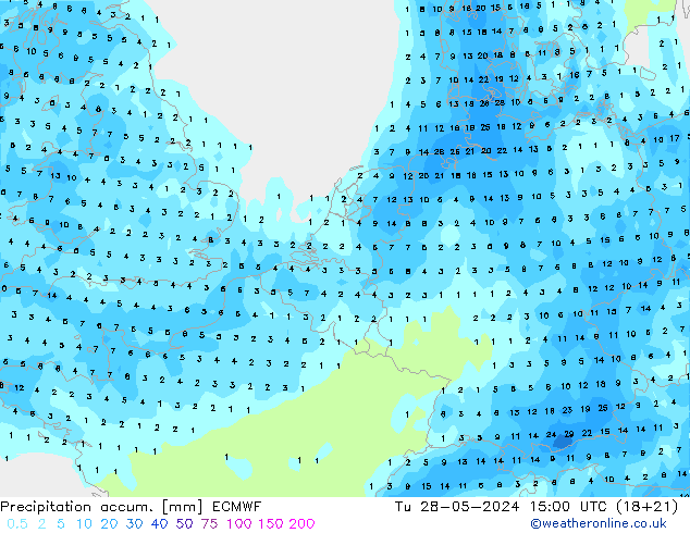 Toplam Yağış ECMWF Sa 28.05.2024 15 UTC