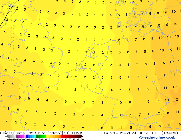 Height/Temp. 850 гПа ECMWF вт 28.05.2024 00 UTC