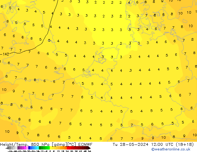 Z500/Rain (+SLP)/Z850 ECMWF Tu 28.05.2024 12 UTC