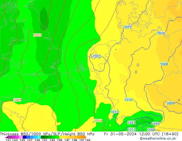 Thck 850-1000 hPa ECMWF  31.05.2024 12 UTC