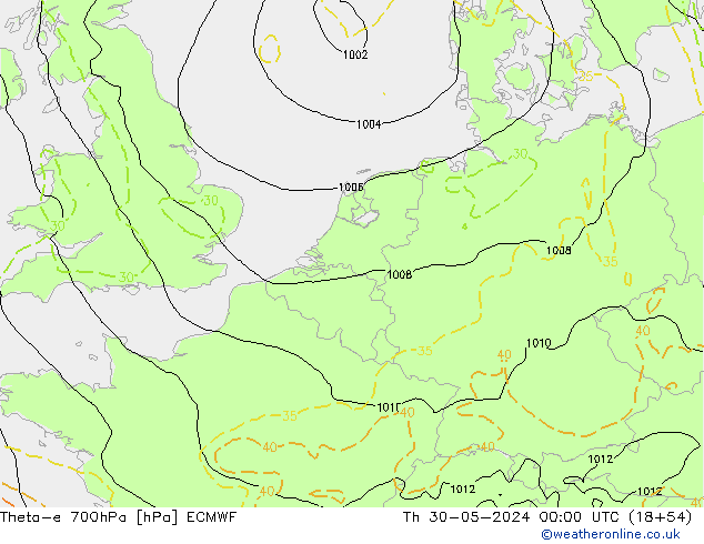 Theta-e 700гПа ECMWF чт 30.05.2024 00 UTC