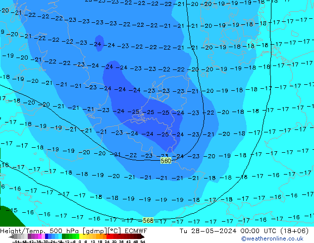 Z500/Rain (+SLP)/Z850 ECMWF 星期二 28.05.2024 00 UTC