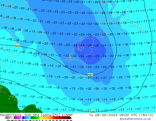 Z500/Rain (+SLP)/Z850 ECMWF вт 28.05.2024 06 UTC