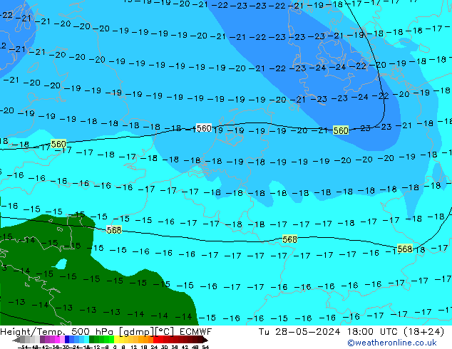 Z500/Rain (+SLP)/Z850 ECMWF mar 28.05.2024 18 UTC