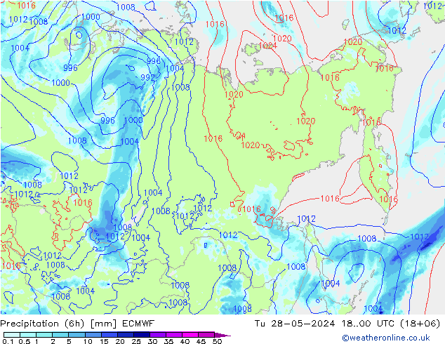 Z500/Rain (+SLP)/Z850 ECMWF Út 28.05.2024 00 UTC