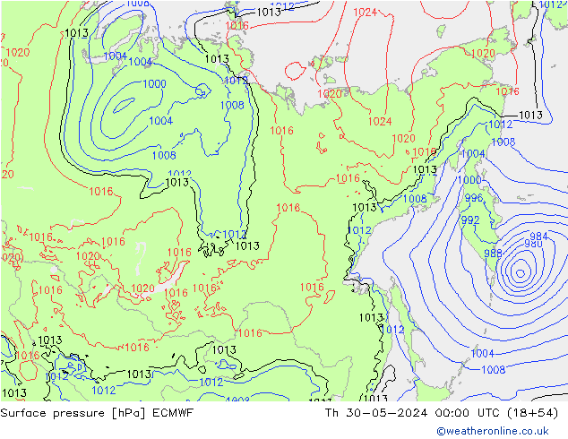 Luchtdruk (Grond) ECMWF do 30.05.2024 00 UTC