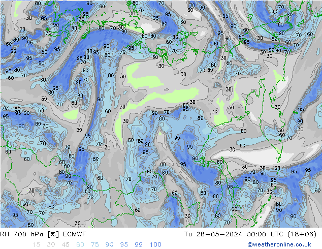 RH 700 hPa ECMWF Di 28.05.2024 00 UTC