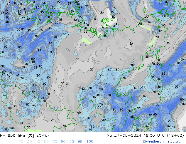 RH 850 hPa ECMWF Po 27.05.2024 18 UTC