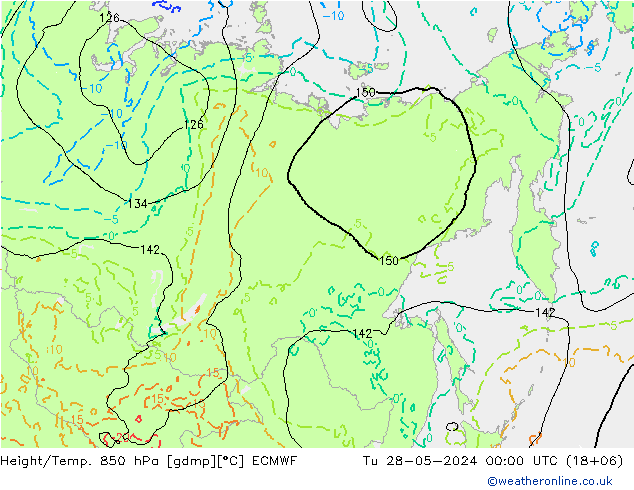 Z500/Rain (+SLP)/Z850 ECMWF Út 28.05.2024 00 UTC