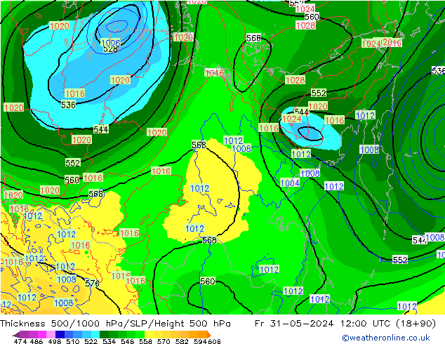 Thck 500-1000hPa ECMWF Fr 31.05.2024 12 UTC