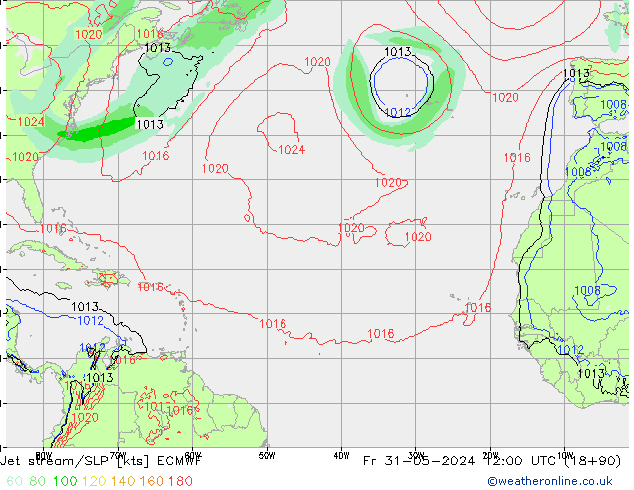 Jet Akımları/SLP ECMWF Cu 31.05.2024 12 UTC