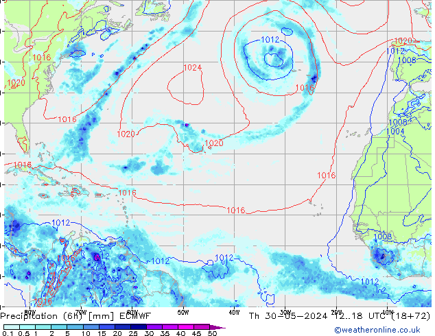 Precipitação (6h) ECMWF Qui 30.05.2024 18 UTC