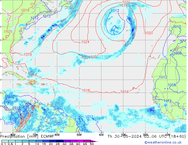 Srážky ECMWF Čt 30.05.2024 06 UTC