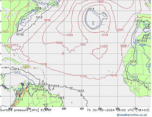 Luchtdruk (Grond) ECMWF do 30.05.2024 09 UTC