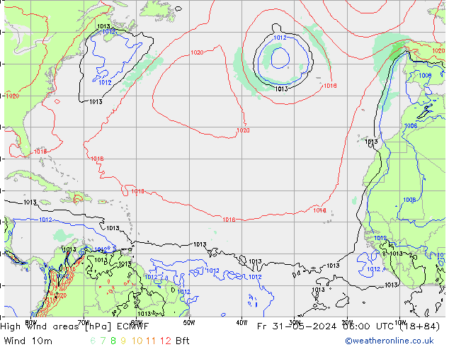 High wind areas ECMWF Fr 31.05.2024 06 UTC