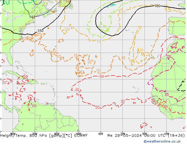 Height/Temp. 850 hPa ECMWF Qua 29.05.2024 06 UTC