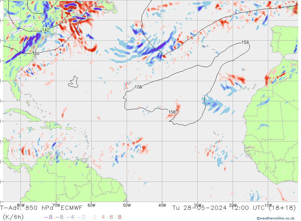 T-Adv. 850 hPa ECMWF wto. 28.05.2024 12 UTC