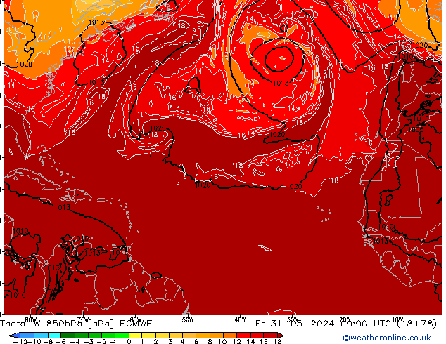 Theta-W 850hPa ECMWF ven 31.05.2024 00 UTC