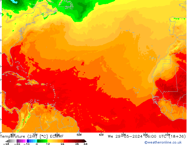 Temperature (2m) ECMWF We 29.05.2024 06 UTC