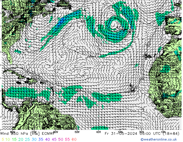 Vento 850 hPa ECMWF ven 31.05.2024 06 UTC