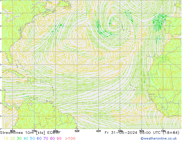 Linea di flusso 10m ECMWF ven 31.05.2024 06 UTC