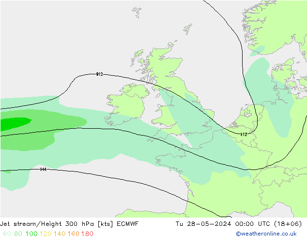 Jet stream/Height 300 hPa ECMWF Tu 28.05.2024 00 UTC