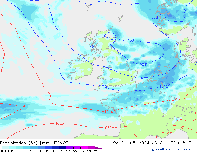 Z500/Rain (+SLP)/Z850 ECMWF mer 29.05.2024 06 UTC