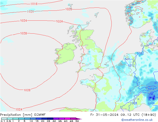 Srážky ECMWF Pá 31.05.2024 12 UTC