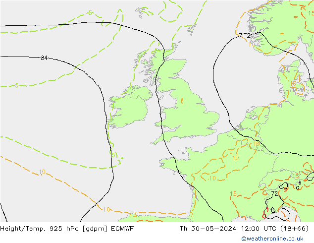 Geop./Temp. 925 hPa ECMWF jue 30.05.2024 12 UTC