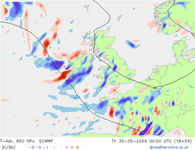 T-Adv. 850 hPa ECMWF Per 30.05.2024 00 UTC