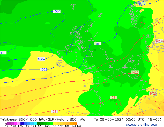 Schichtdicke 850-1000 hPa ECMWF Di 28.05.2024 00 UTC