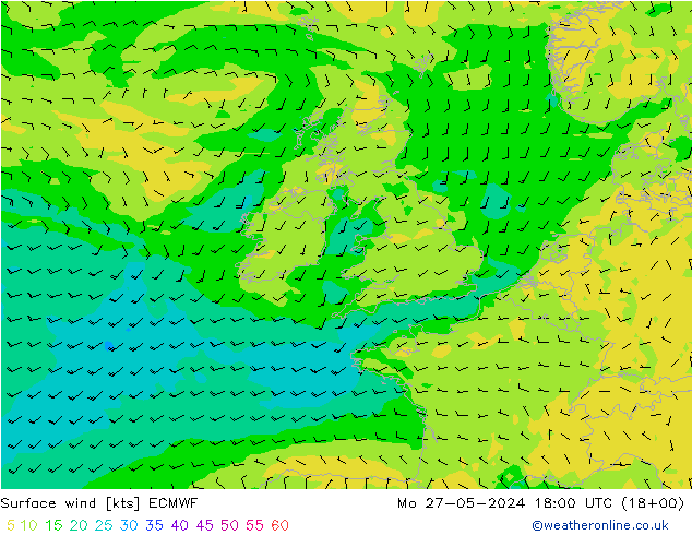 Viento 10 m ECMWF lun 27.05.2024 18 UTC