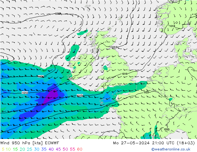 Wind 950 hPa ECMWF Mo 27.05.2024 21 UTC