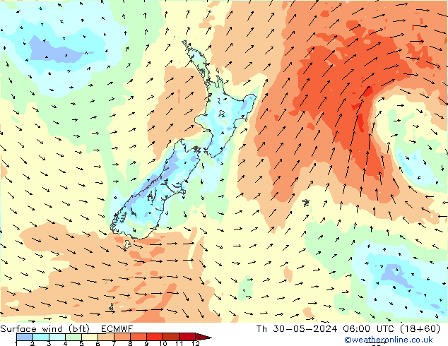 ве�Bе�@ 10 m (bft) ECMWF чт 30.05.2024 06 UTC