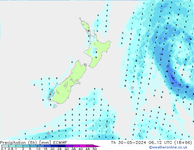 Z500/Rain (+SLP)/Z850 ECMWF czw. 30.05.2024 12 UTC