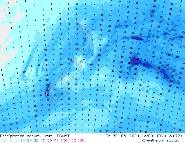 Precipitation accum. ECMWF Th 30.05.2024 18 UTC