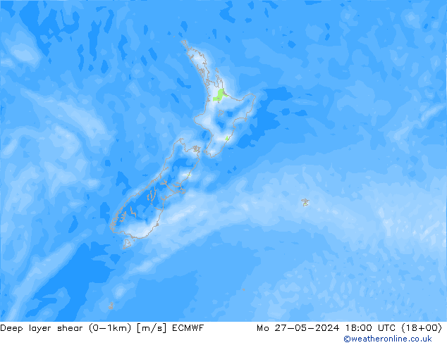 Deep layer shear (0-1km) ECMWF  27.05.2024 18 UTC