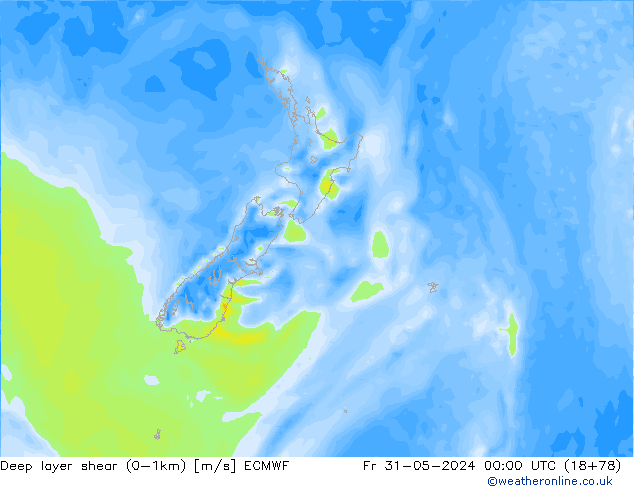 Deep layer shear (0-1km) ECMWF  31.05.2024 00 UTC