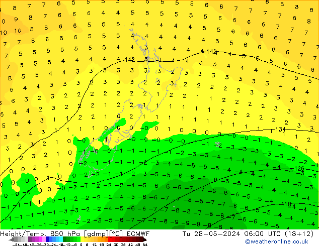 Z500/Rain (+SLP)/Z850 ECMWF wto. 28.05.2024 06 UTC