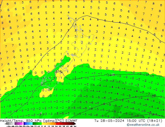 Height/Temp. 850 hPa ECMWF Tu 28.05.2024 15 UTC