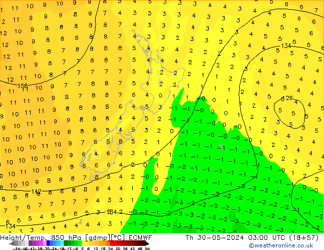 Height/Temp. 850 hPa ECMWF Th 30.05.2024 03 UTC