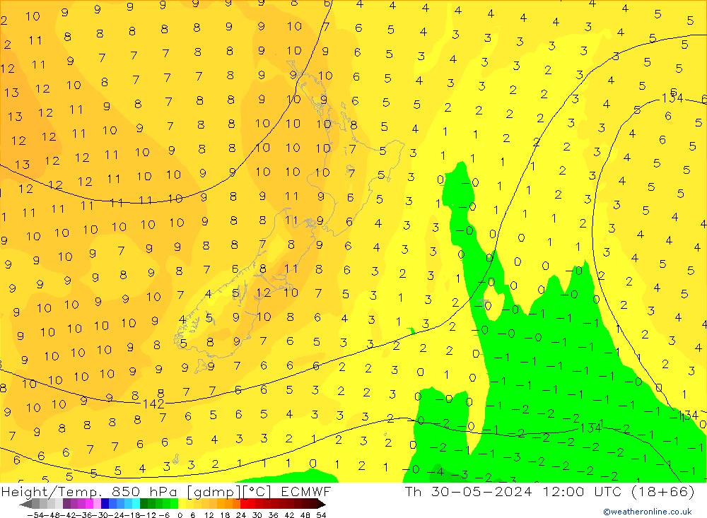 Z500/Rain (+SLP)/Z850 ECMWF czw. 30.05.2024 12 UTC