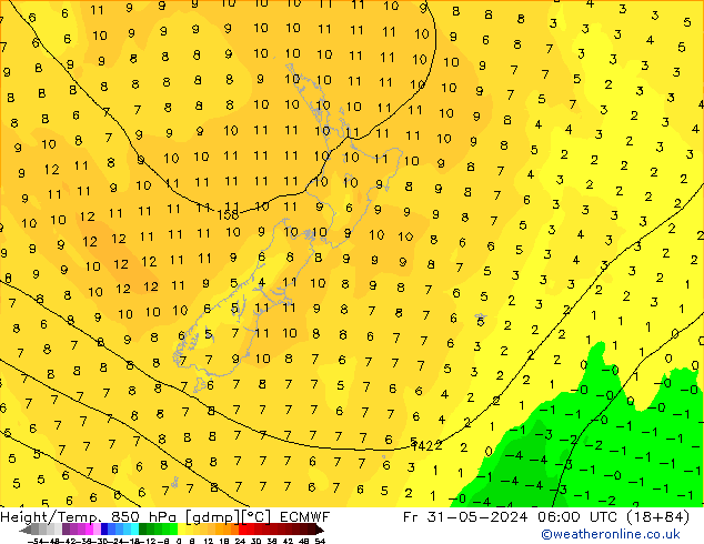 Z500/Rain (+SLP)/Z850 ECMWF ven 31.05.2024 06 UTC